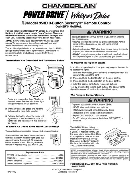 Download Chamberlain 953D User Guide 