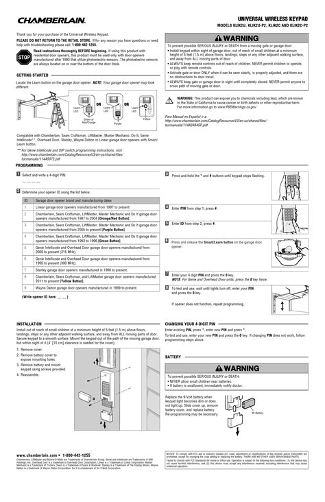 Full Download Chamberlain Keypad User Guide 