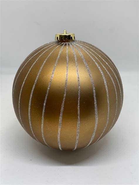 Champagne Matte Bauble With Silver Stripes - Data Togel Master Hk Live
