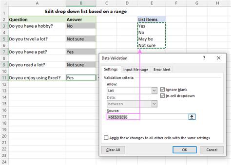 change drop down list in excel