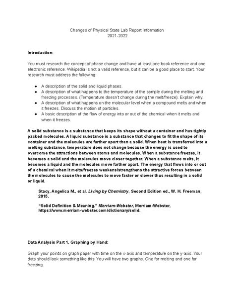 Changes Of Physical State Lab Answers