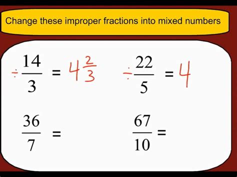 Changing Improper Fraction To Mixed Number And Vice Mixed Fractions To Improper - Mixed Fractions To Improper