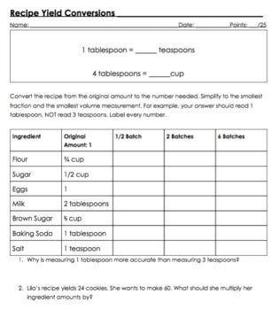 changing recipe yield answer key