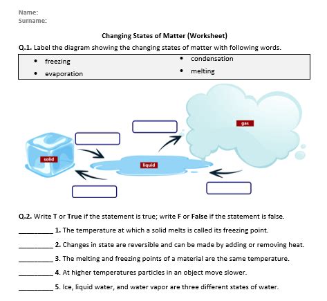Changing States Of Matter Worksheet Printable And Distance States Of Matter Middle School Worksheet - States Of Matter Middle School Worksheet