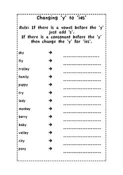 Changing Y To Ies Worksheets Learny Kids Y To Ies Worksheet - Y To Ies Worksheet