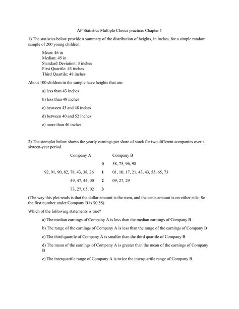 Chapter 1 Ap Statistics Practice Test