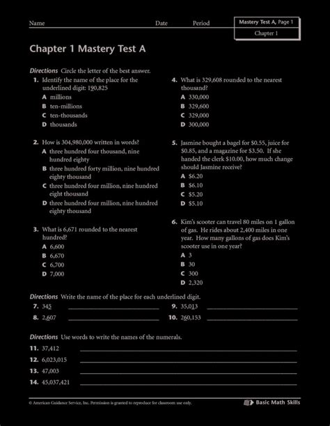 Chapter 1 Mastery Test A Teacherweb