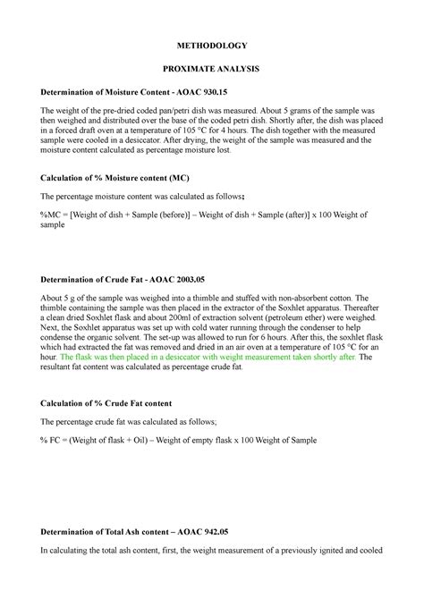 Chapter 1 Methodology And Proximate Analysis
