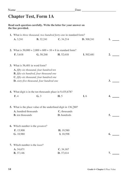 Chapter 1 Test Form 1a Score