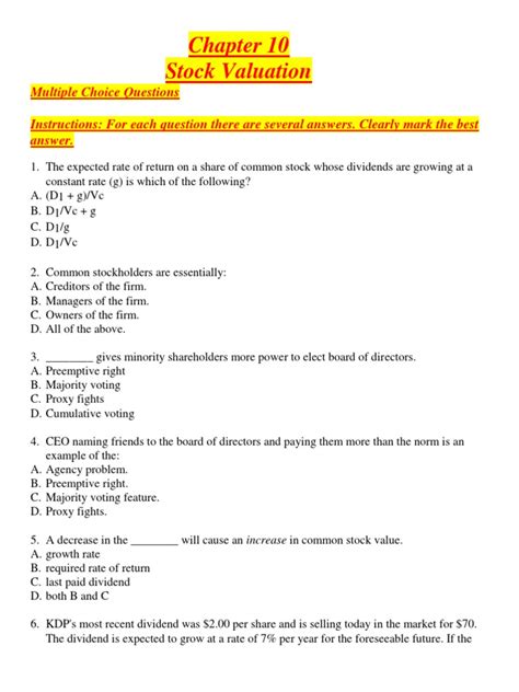 Chapter 10 Stock Valuation Texas Tech University