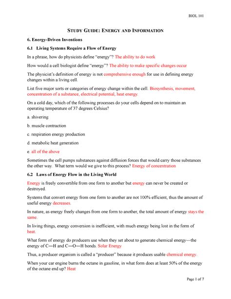 Chapter 10 Study Guide Energy Work Simple Machines Answers