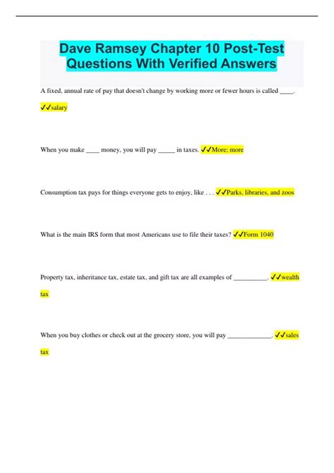 Chapter 10 Test Answers Dave Ramsey
