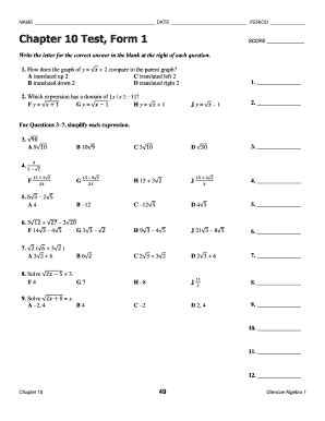 Chapter 10 Test Form 1 Score