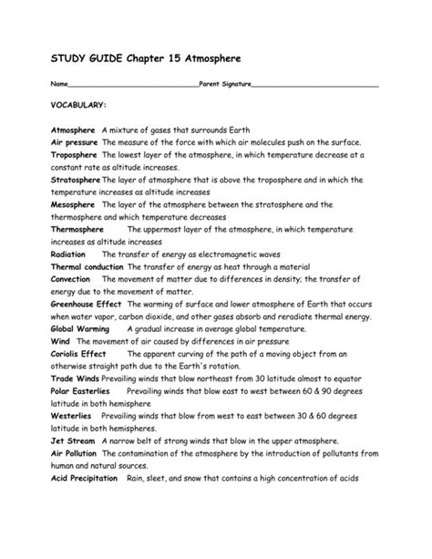Chapter 11 Atmosphere Study Guide Answers