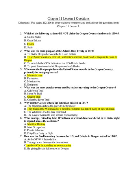 Chapter 11 Lesson 1 Through 3 Section Quiz