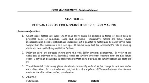 Chapter 11 Relevant Costs For Decision Making Solutions