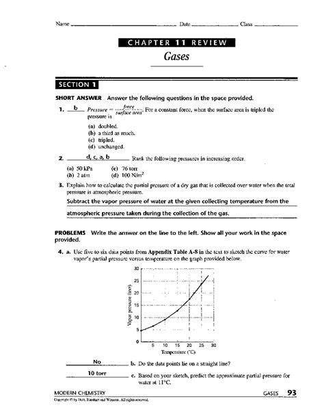 Chapter 11 Review Gases Answer Key