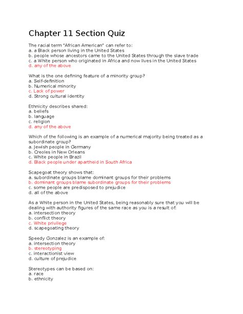 Chapter 11 Section Quiz Lesson 11 1 Through 11 3 Answers