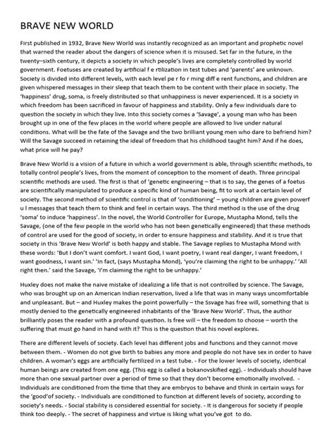 Chapter 11 Summary Brave New World