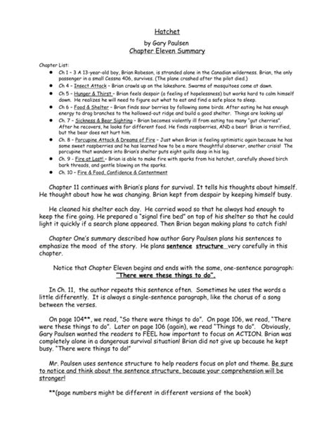 Chapter 11 Summary Hatchet