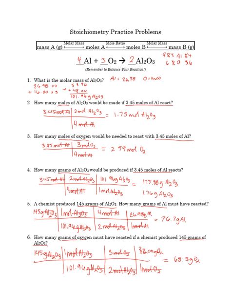 Chapter 11 Supplemental Problems Stoichiometry Answers
