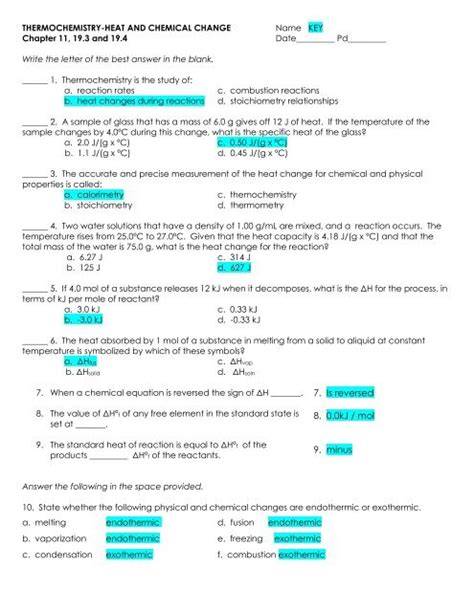 chapter 11 thermochemistry review answer key
