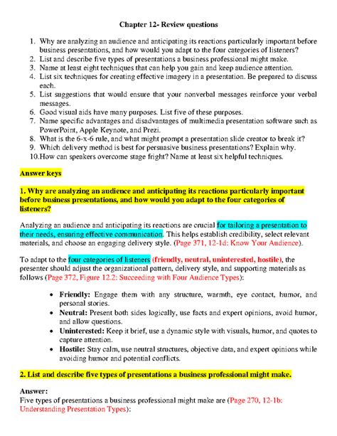 Chapter 12 Creating Presentations Review Questions Answers