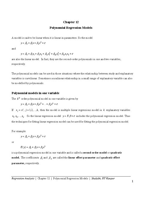 Chapter 12 Polynomial Regression Models Iitk