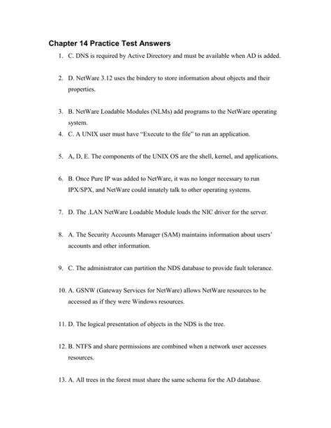 chapter 14 Practice Test Answers