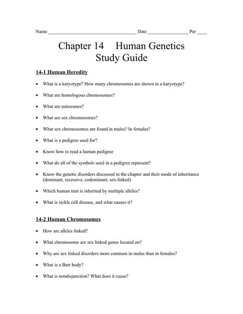 Chapter 14 Human Heredity Study Guide Answers
