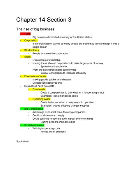 Chapter 14 Section 3 Big Business Labor Answer Key
