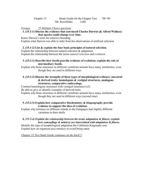 Chapter 15 Evolution Study Guide