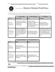 Chapter 16 Guided Reading Dictators Threaten World Peace