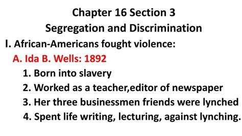 Chapter 16 Section 3 Segregation And Discrimination Answers