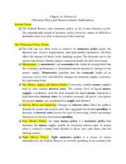 Chapter 16 Section 4 Monetary Policy Macroeconomic Stabilization