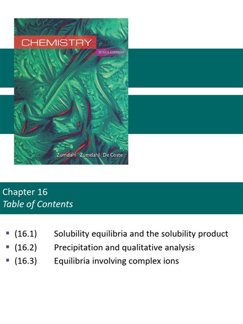 Chapter 16 Solubility And Complex Ion Equilibria