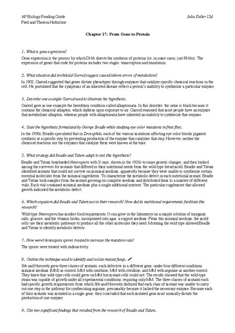Chapter 17 Ap Biology Study Guide Answers