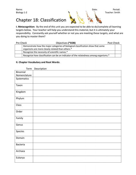 Chapter 18 Classification Chapter Vocabulary Review