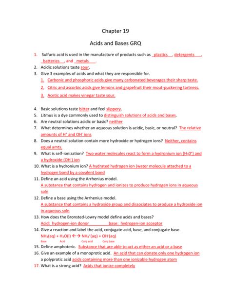 Chapter 19 Acids Bases Study Guide Answers