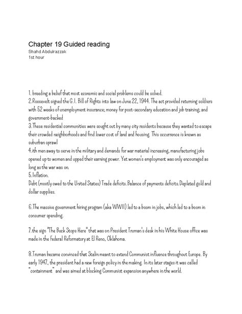 Chapter 19 Guided Reading Answer Key