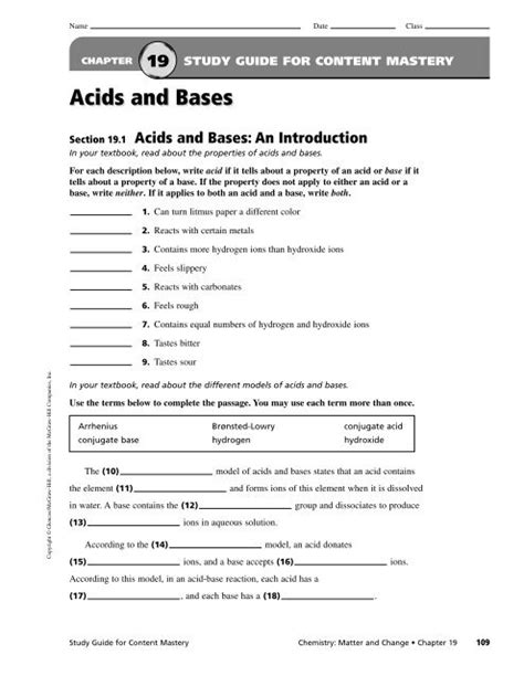 Chapter 19 Study Guide Acids Bases Answers