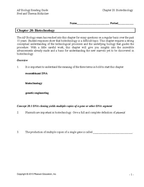 Chapter 20 Biotechnology Reading Guide Answers