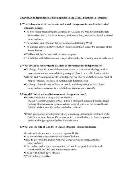 Chapter 23 Independence And Development In The Global South 1914 Present Study Answer