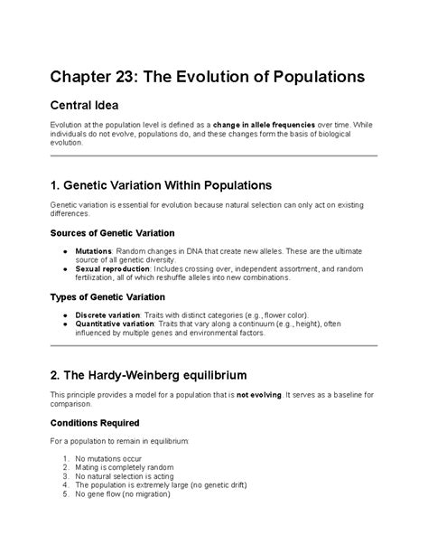 Chapter 23 The Evolution Of Populations Answer Key