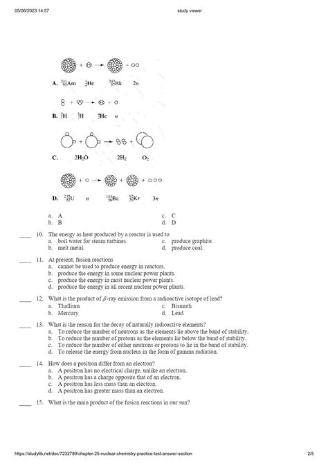 Chapter 25 Nuclear Chemistry Test Answer Key Soup