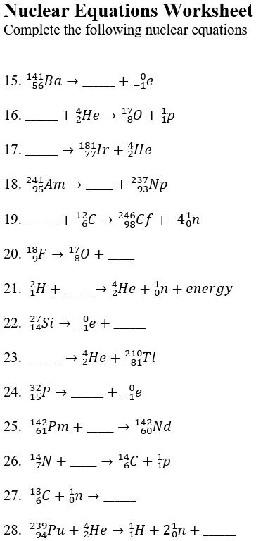 Chapter 25 Nuclear Equations Worksheet Answer Key