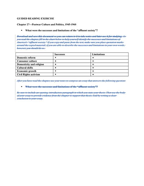 Chapter 27 Guided Reading Postwar America