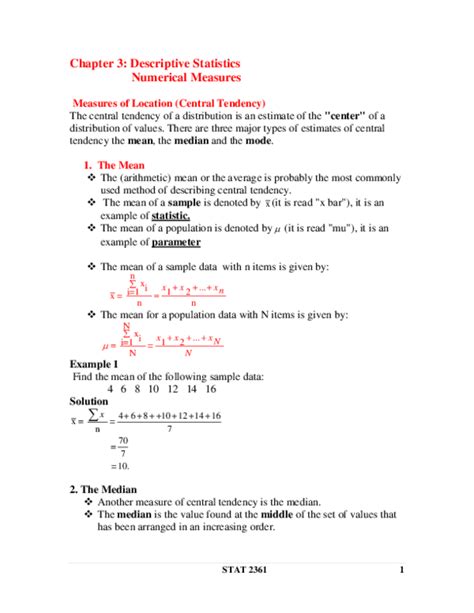 Chapter 3 Descriptive Statistics Numerical Measures