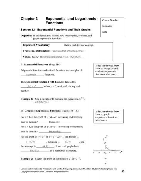 Chapter 3 Exponential And Logarithmic Functions