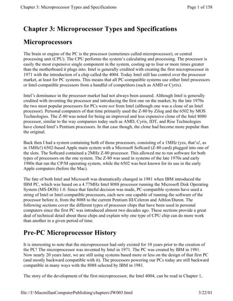 Chapter 3 Microprocessor Types And Specifications